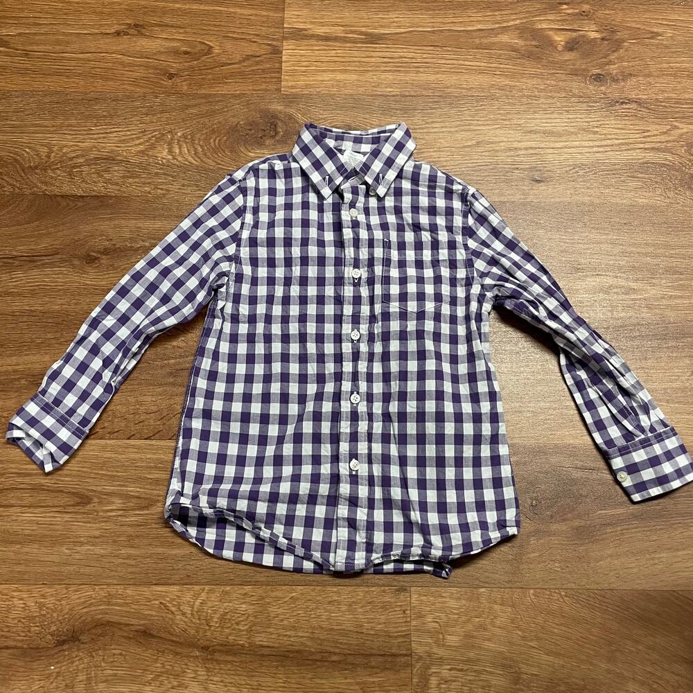 Crewcuts Boys Purple White Check Long Sleeve Button Up Shirt Size 4-5 XS J.Crew